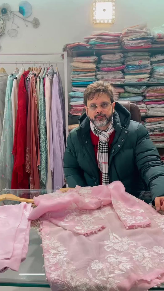 Atharva Heritage Designer Pakistani Corset Set in Pure Silk Organza with Water-Thread Embroidery SCS431