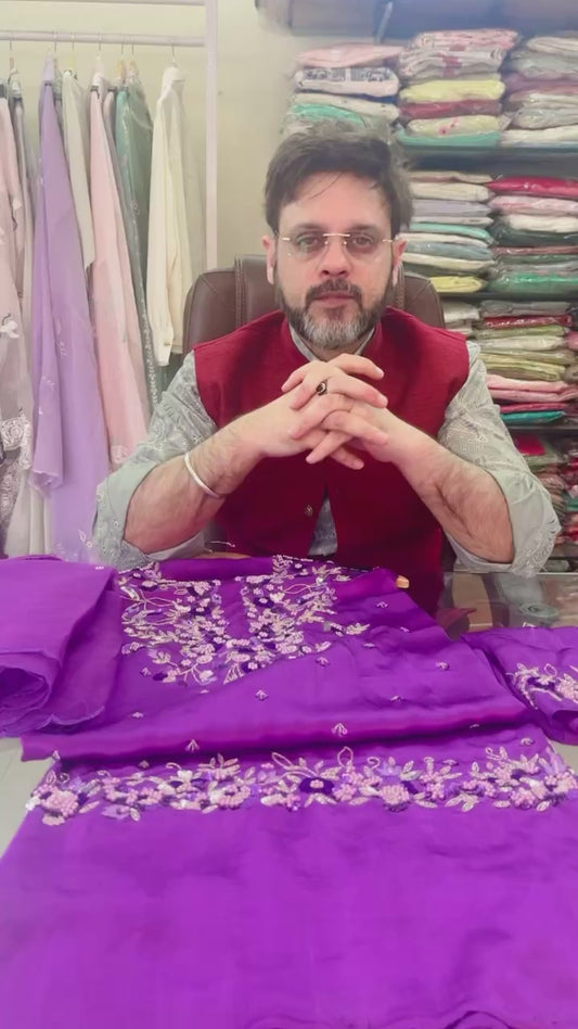 Atharva Heritage Premium Hand-Embroidered Farshi Salwar Suit in Pure Satin Silk PSSF147