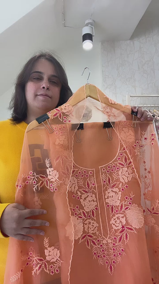 Atharva Heritage Pure Silk Organza French Thread Monochrome Embroidery SOFTM152