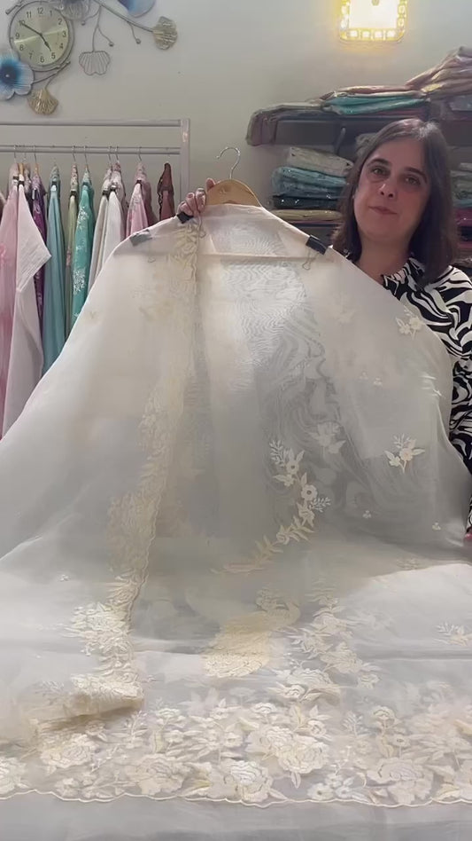 Atharva Heritage/SHEER LUXURY PARSI GARA REGAL PEACOCK MOTIFS  SHEER0066