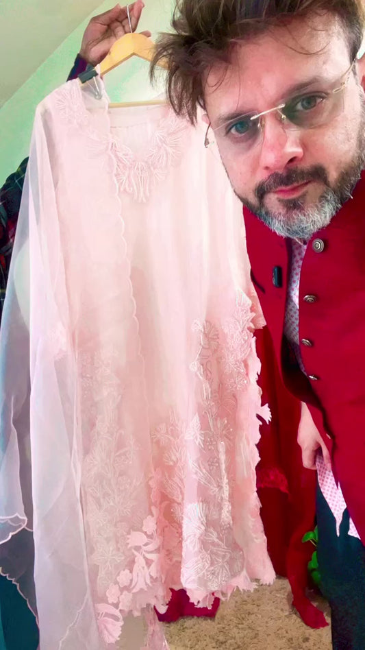 ATHARVA HERITAGE The Ultimate Designer Pakistani Suit in Powder pink  – Four-Layer Hand-Embroidered Couture Ensemble AH13184LPS