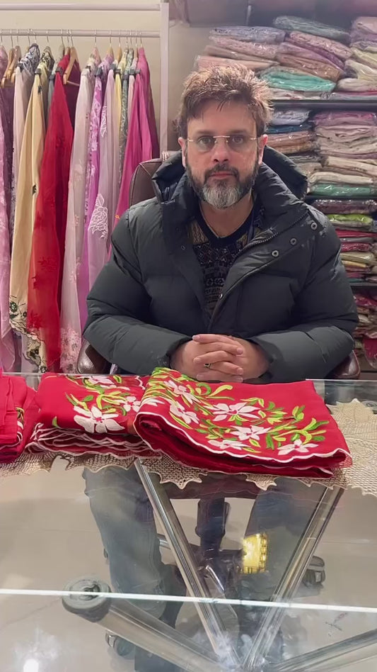 Atharva Heritage Rust Maroon Pure Silk Organza Parsi Gara Unstitched Suit Suit SOFGP698