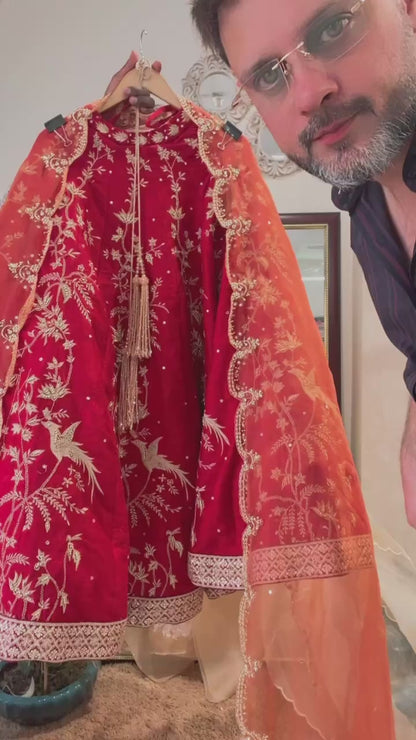 Atharva Heritage Pure Raw Silk 80 Grams 44 Kali Bridal Lehenga with Hand Zardozi Embroidery