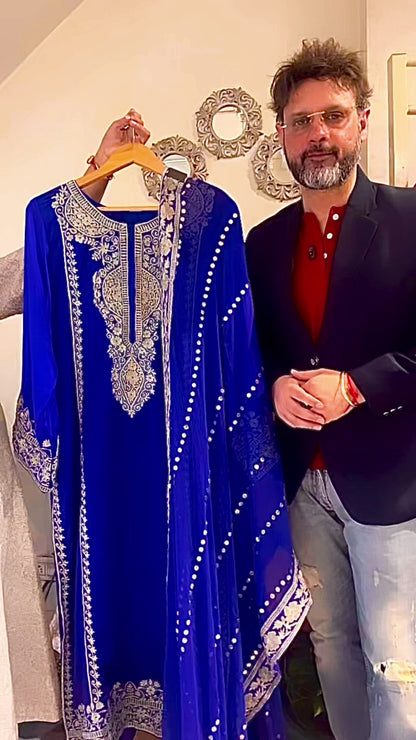 Atharva Heritage Pure Satin Silk Zari Embroidered Pakistani Suit with Hand Mukesh Kamdhani Dupatta – Customizable Luxury Ensemble SSZ151