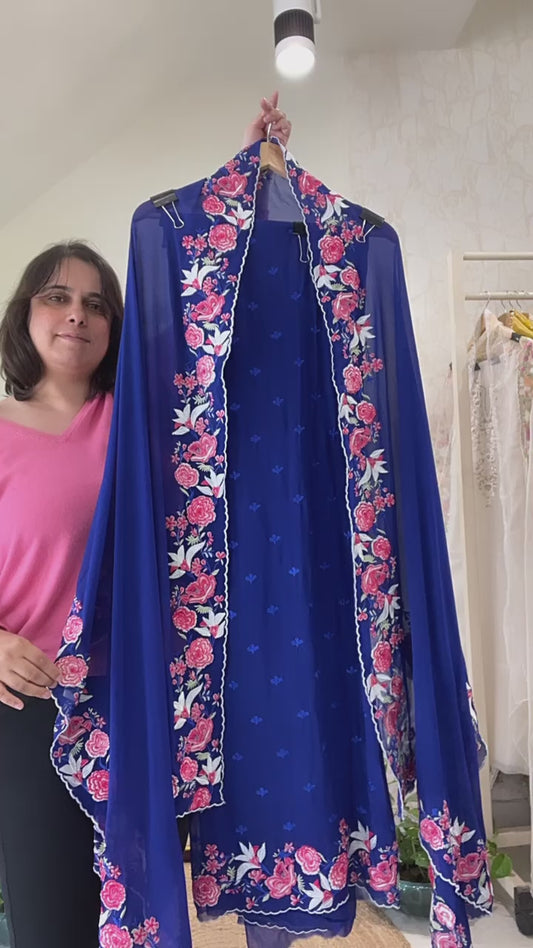 ATHARVA HERITAGE Pure Georgette 80 Grams PARSI GARA SUIT GR008P PURPLE