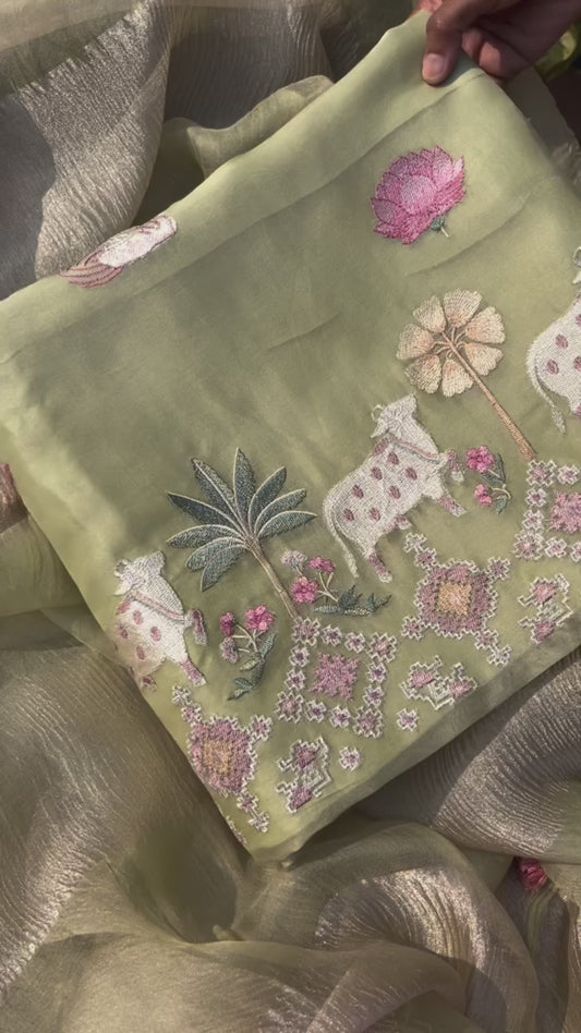 Atharva Heritage Pista Pichwai – Embroidered Silk Organza Luxury Set
AH1813P167