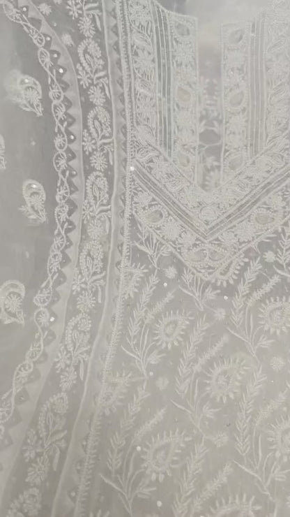 Atharva Heritage Sheer Luxury “Handcrafted 2-Taar Shadow Lucknowi Embroidered Suit – Pure Silk Organza | Limited Edition AH-1813-3199