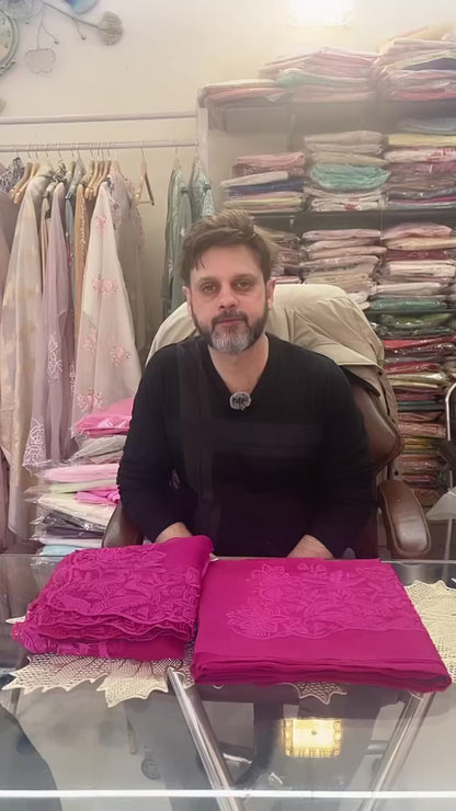 Atharva Heritage SHEER LUXURY Pure Silk Organza Plum Color French Thread Front and Back Embroidered with Separate Embroidered Sleeves SOFTHP569