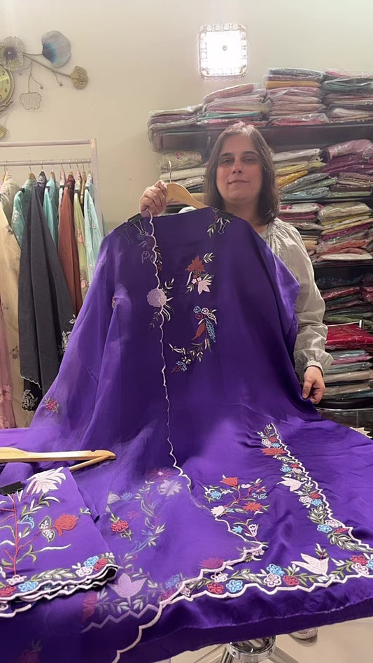 Atharva Heritage Rust Orange Pure Satin Silk Pakistani Suit with Multi-Technique Embroidery & Scalloped Detailing – Custom Stitching Available (S–9XL) ROSS581