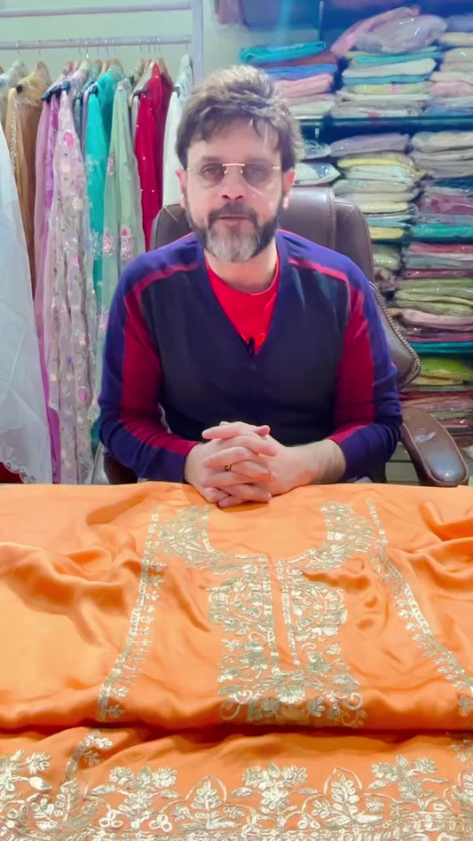 Atharva Heritage Pure Satin Silk Zari Embroidered Pakistani Suit with Hand Mukesh Kamdhani Dupatta – Customizable Luxury Ensemble SSZ1598