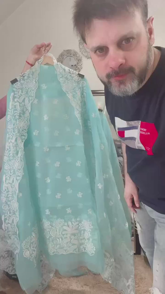 Atharva Heritage SHEER LUXURY Pure Silk Organza French Thread Embroidered Suit SOFTHP568