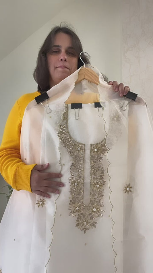 Atharva Heritage Hand Embroidery Salwar Kameez/ Silk  Organza  Ladies Suit/Stones/Custom Stitch Unstitch/Gift/TO1678