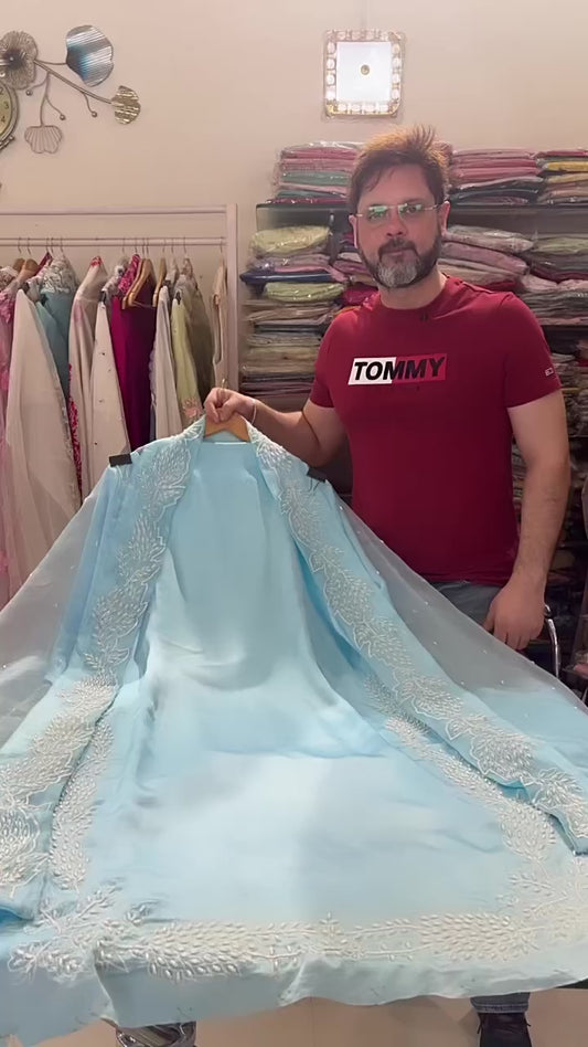 Atharva Heritage Sheer Luxury Pure Silk Ready to Wear Pakistani Suit SLP0012 Powder Blue