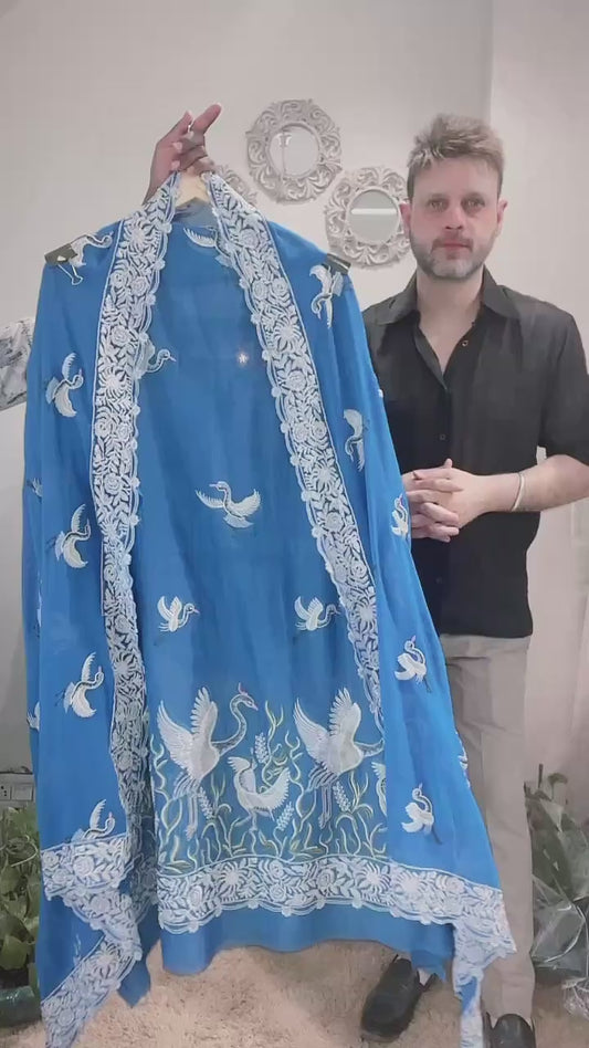 ATHARVA HERITAGE PURE MUL CHANDERI KURTA PURE Georgette Dupatta  PARSI GARA FULL EMBROIDERED FRONT AND BACK SUIT MCHG001