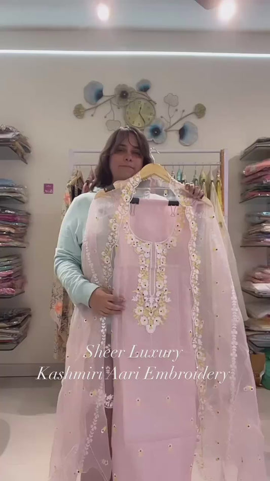 ATHARVA HERITAGE SHEER LUXURY PURE SILK ORGANZA KASHMIRI AARI EMBROIDERY SUIT SHEER0021