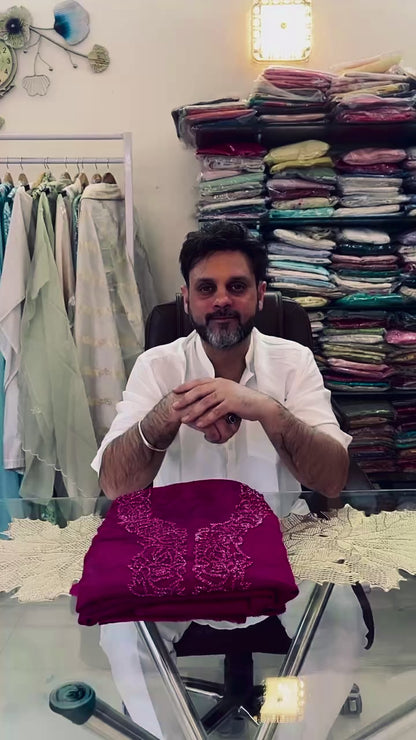 Atharva Luxe – Pure Silk Luxury Kurta Set with Handcrafted Ghera Sleeves & Organza Dupatta PSH0068-W