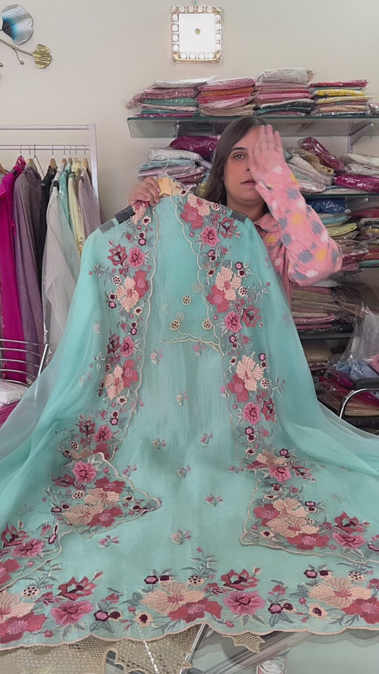 Atharva Heritage The Turquoise Muse – Pure Silk Organza Elegance SOPG161