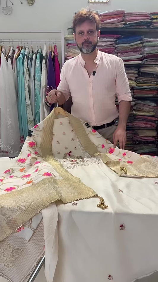 ATHARVA Hand Embroidery Salwar Kameez/Chanderi Ladies Suit/Minakari Banarsi Silk Dupatta/Zardozi Embroidery /Custom Stitch Unstitch/Embroidery/Gift/AH18797
