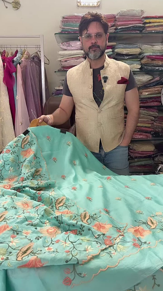 Atharva Heritage PURE CHANDERI SILK  PARSI GARA SUIT MCH0086
