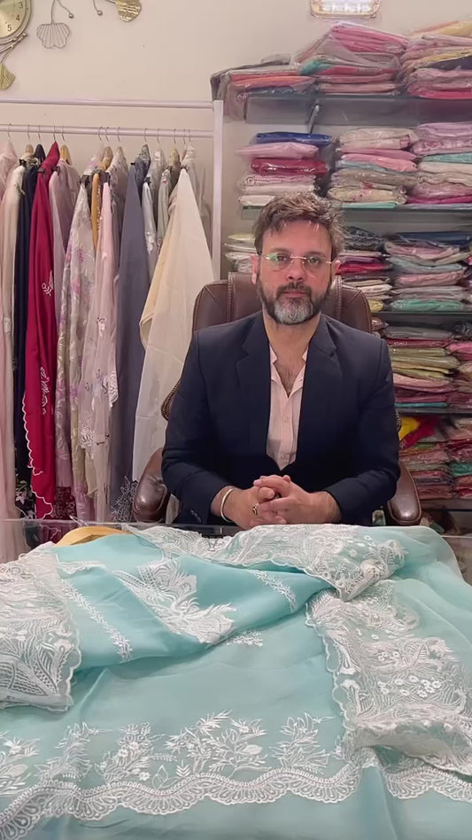 Atharva Heritage  Sheer Luxury Pakistani French Thread Parsi  unstitched Suit SLP001SB Sky Blue