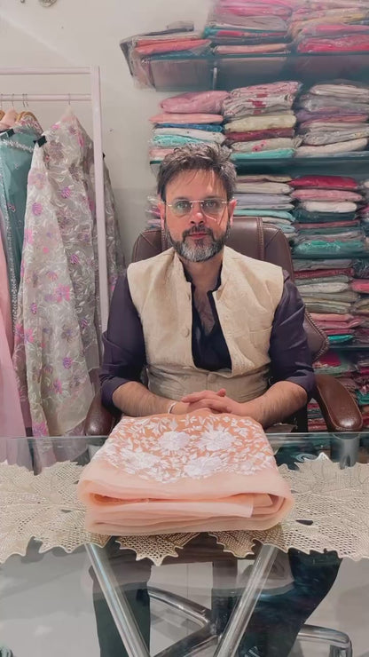 Atharva Heritage "Enchanting Elegance: Pure Satin Silk Organza Pakistani Suits Adorned with Exquisite Parsi Embroidery MS00215