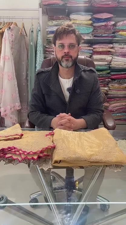 Atharva Heritage MAHARANI LUXURY TISSUE SILK With Pita Embroidery SUIT MTC003 Antique Gold