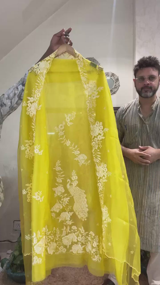 Atharva Heritage/SHEER LUXURY PARSI GARA REGAL PEACOCK MOTIFS  SHEER0066Y