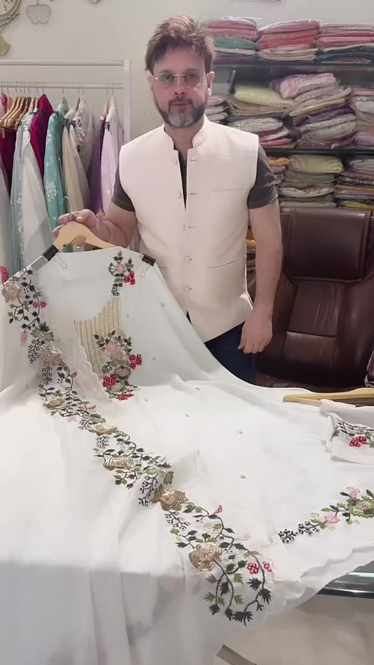 Atharva Heritage 3D Hand Zardozi Embroidered Pure Crepe Silk Suit with Chiffon Dupatta – Customizable Luxury Ensemble AH1813316023