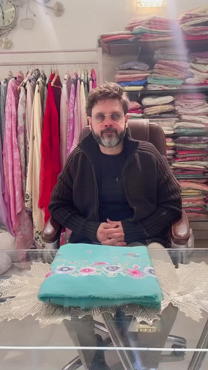 Atharva Heritage Sheer Luxury Pure Silk Organza Parsi Gara Embroidered Front Back And Sleeves SPGFB621