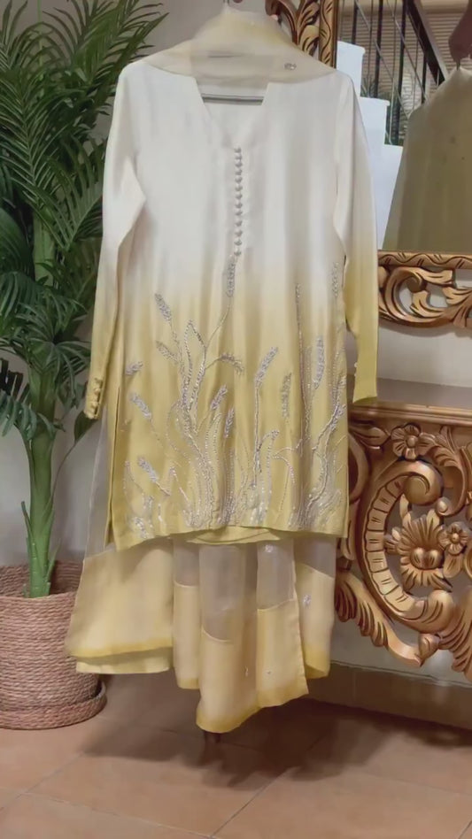 Atharva Heritage Pure Raw Silk Kurta Set with Satin Silk Farshi Salwar & Organza Dupatta – Hand Embroidered PRFS0057