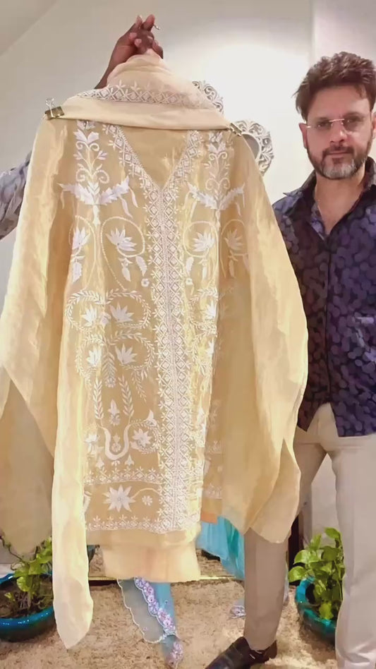 Atharva Heritage Regal Kashmiri Embroidered Pure Tissue Silk Co-Ord Set Unstitched/Stitched