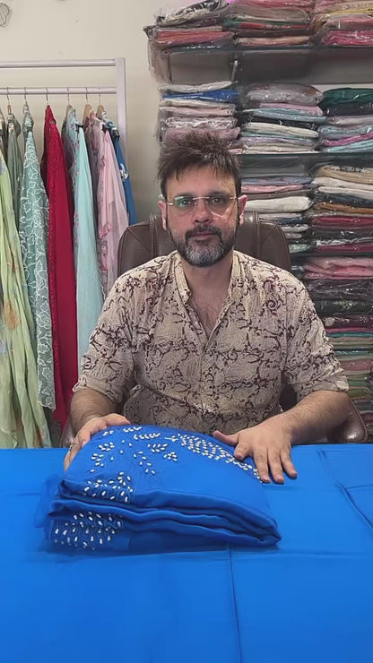 Atharva Heritage Sheer Luxury Pure Silk Ready to Wear Pakistani Suit SLP0012B Electric Blue
