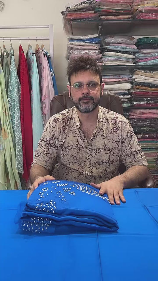 Atharva Heritage Sheer Luxury Pure Silk Ready to Wear Pakistani Suit SLP0012B Electric Blue