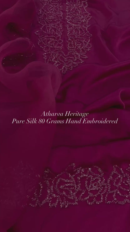 Atharva Luxe – Pure Silk Luxury Kurta Set with Handcrafted Ghera Sleeves & Organza Dupatta PSH0068-W