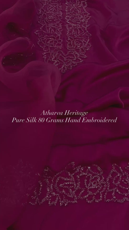 Atharva Luxe – Pure Silk Luxury Kurta Set with Handcrafted Ghera Sleeves & Organza Dupatta PSH0068-W