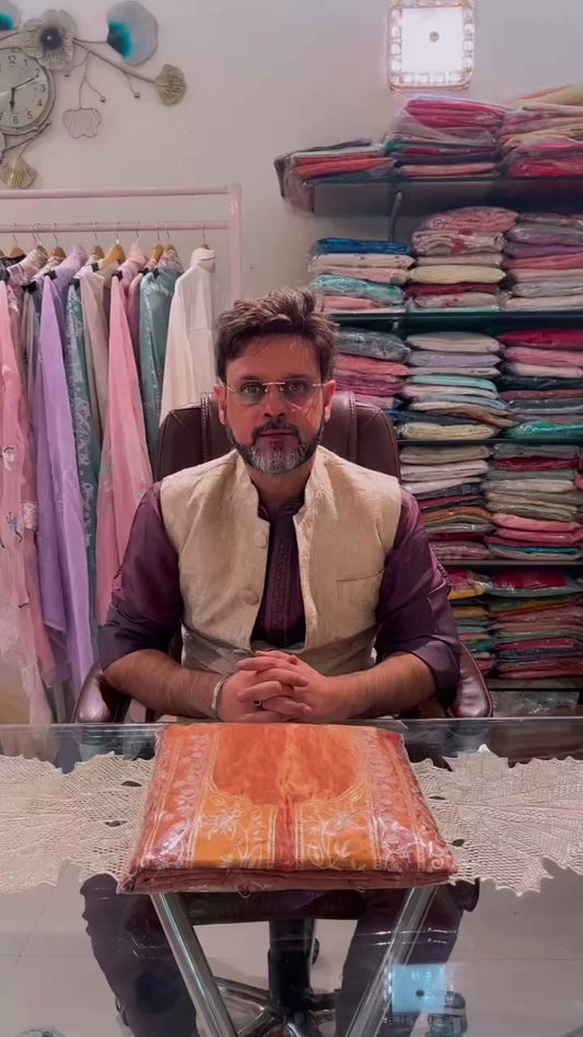 Atharva Heritage Maharani  Luxury  Hand woven 80 Grams Pure Tissue Silk Suit with Pita Tilla Embroidery MTC0065