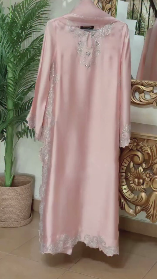 Atharva Heritage Luxury Satin Silk 80 Grams Pakistani Suit – Sparkling Hand Embroidered Customizable Designer Wear SSSTY154