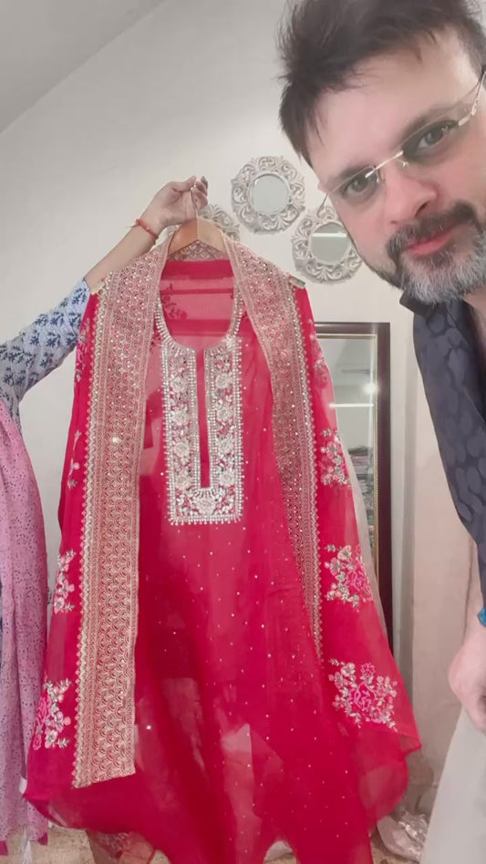 ATHARVA HERITAGE Sheer Luxury PURE SILK ORGANZA HAND EMBROIDERED KURTA WITH CROSS STITCH EMBROIDERED DUPATTA Collection SLR00951