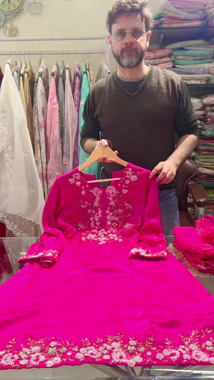 Atharva Heritage Premium Hand-Embroidered Farshi Salwar Suit in Pure Satin Silk PSSF145