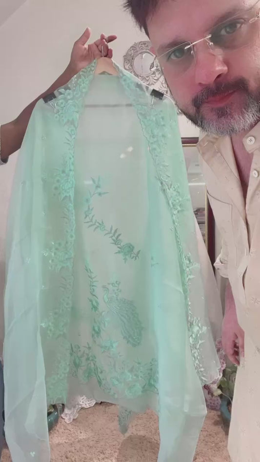Atharva Heritage/SHEER LUXURY PARSI GARA REGAL PEACOCK MOTIFS  SHEER0066T