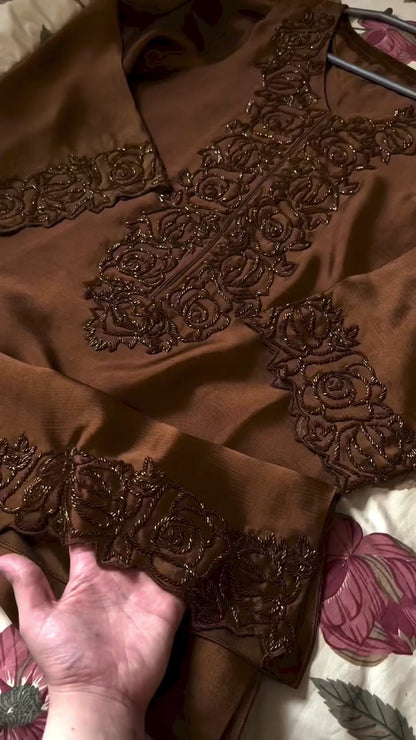 Atharva Luxe – Pure Silk Luxury Kurta Set with Handcrafted Ghera Sleeves & Organza Dupatta