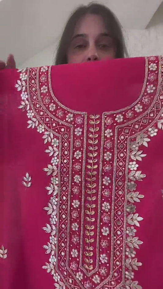 Atharva Heritage Pure Chanderi Silk 70 Grams Hot Pink  Kurta Set with Hand Zardozi Embroidery & Dola Banarasi Dupatta AH-1813-31-789