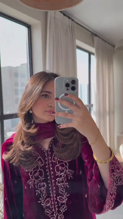 Atharva Heritage Pure Silk Velvet Farshi Co-Ord Set with Hand-Cut Dana Embroidery & Organza Dupatta
181331098