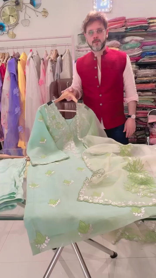 Atharva Heritage Pure Satin Organza Suit with Hand Pita & Hand Appliqué Embroidery AH181331716