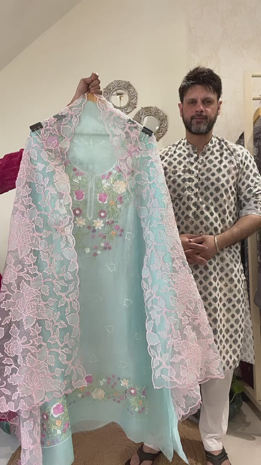 Atharva Heritage SHEER LUXURY PURE SILK ORGANZA PARSI APPLIQUE SUIT SHEER0030(E)