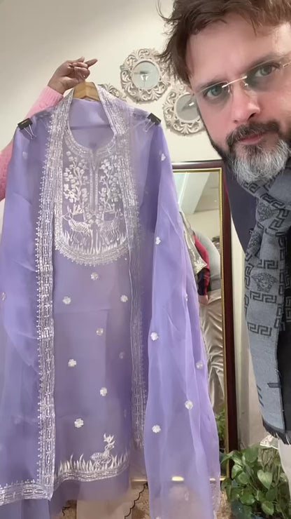 Atharva Heritage Sheer Luxury Pure Silk Organza Kurta and Pure Silk Organza Dupatta Tilla Pitta Embroidered Suit SOTPV181