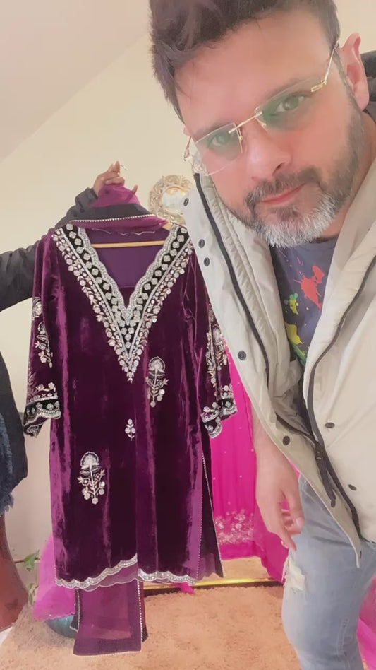 ATHARVA HERITAGE Pure Makhmal Silk Velvet Farshi Salwar Pakistani Suit~✨🌼 TVO00102