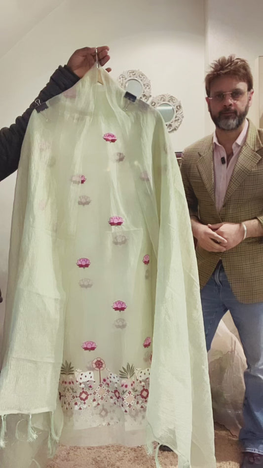 Atharva Heritage Pista Pichwai – Embroidered Silk Organza Luxury Set AH1318EM678