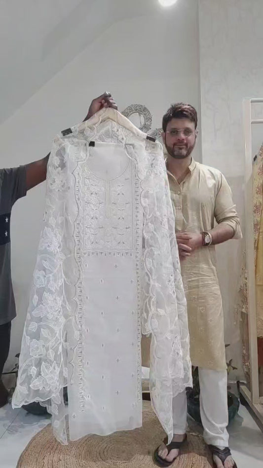 Atharva Heritage SHEER LUXURY Pure Silk Organza French Thread Monochrome Embroidery SUIT SHEER00721